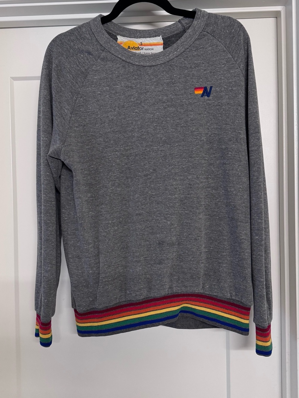 Aviator Nation Grey Sweatshirt with Rainbow Trim